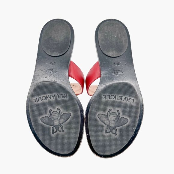 Gucci Marmont GG Thong Sandals EU 36.5 US 6.5 Red Leather Flat Flip Flop Shoe - Picture 10 of 11